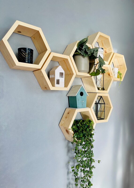 8 Hexagon Shelves DIY project Floating Shelves wall Etsy