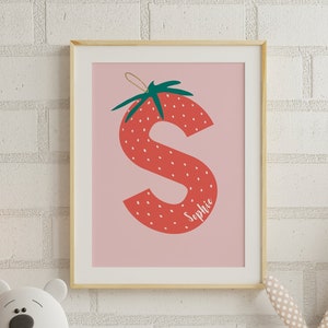 Impressão personalizada com nome de morango, arte de parede para quarto infantil para impressão, arte de parede com letras, decoração de berçário para sala de jogos