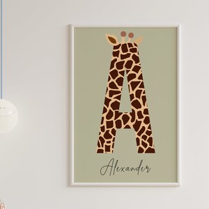 Personalized Initial Giraffe Name Print, Kids Bedroom Printable Wall Art, Letter Print Wall Art, Playroom Nursery Decor