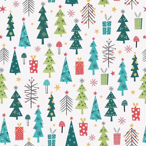 Metallic Trees, Forest Friends Christmas Fabric by Dashwood Studio. Cotton Fabric for quilting, dressmaking, & crafts (FOR1848)