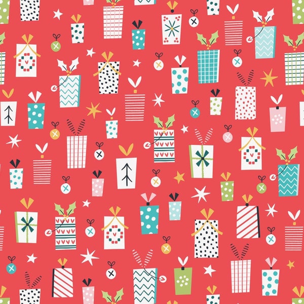 Metallic Presents, Forest Friends Christmas Fabric by Dashwood Studio. Cotton Fabric for quilting, dressmaking, & crafts (FOR1847)