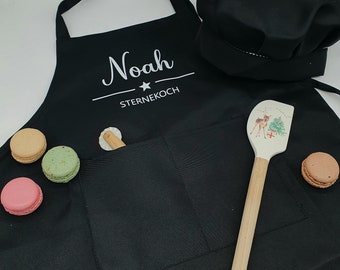 Kinderschürze personalisiert mit Name und Kochmütze ca. 7-13 Jahre zum Kochen und Backen