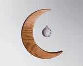 Suncatcher Gift Wood Moon with Crystal Prism Window Hanging Rainbow Maker MEDIUM VERSION