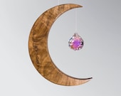 Suncatcher Gift Wood Moon with Crystal Prism Window Hanging Rainbow Maker Feng Shui decoration LARGE VERSION