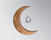 Suncatcher Gift Wood Moon with Crystal Prism Window Hanging Rainbow Maker Feng Shui decoration SMALL VERSION
