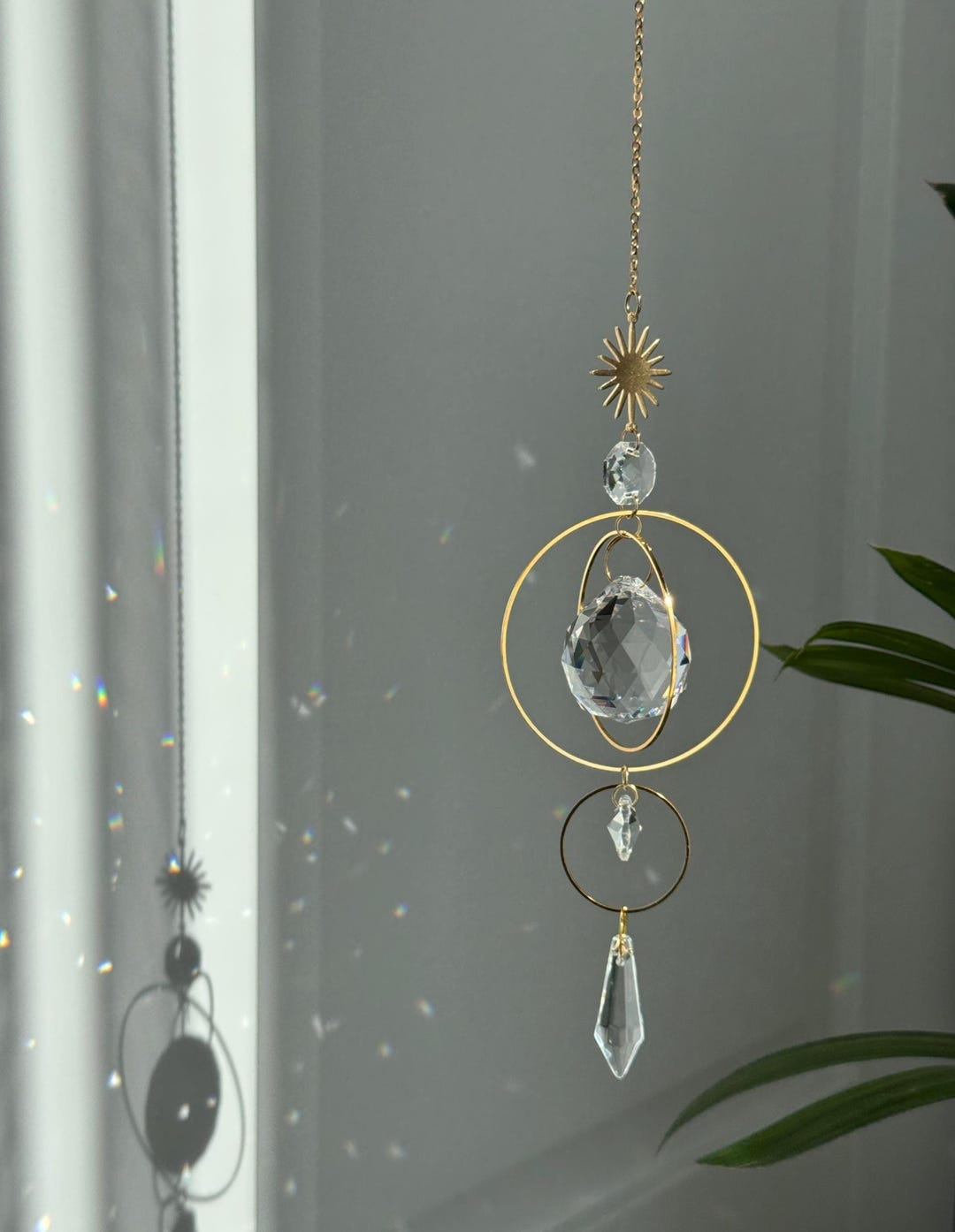 Celestial Gold Ring Suncatcher Crystal Prism Window Hanging Rainbow ...