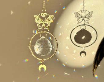 Butterfly Moth Crystal Suncatcher Prism Celestial Boho Rainbow Maker Gold Moon Window Hanging Decor Gift