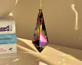Large Faceted Crystal Suncatcher Aurora Borealis Prism Rainbow Maker Window Hanging Boho Home Decor Unique Gift