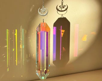 Celestial Snake and Moon Aurora Borealis Crystal Suncatcher Prism Rainbow Maker Boho Window Decor