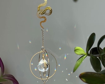 Gold Snake Suncatcher Crystal Prism Celestial Window Hanging Rainbow Maker Modern Witchy Home Decor Gift