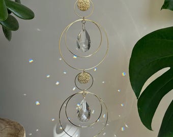 Geometric Gold Crystal Suncatcher Rainbow Maker Stainless Steel Boho Window Hanging Prism Sun Catcher