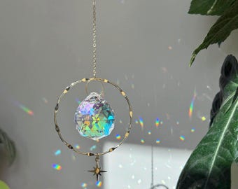 Gold Celestial Suncatcher Crystal Prism Star Hanging Boho Rainbow Maker Window Decor Gift