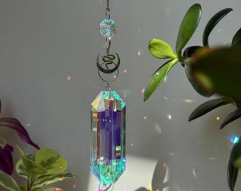 Celestial Snake Crystal Suncatcher, Moon Rainbow Maker Window Prism, Boho Witchy Room Decor