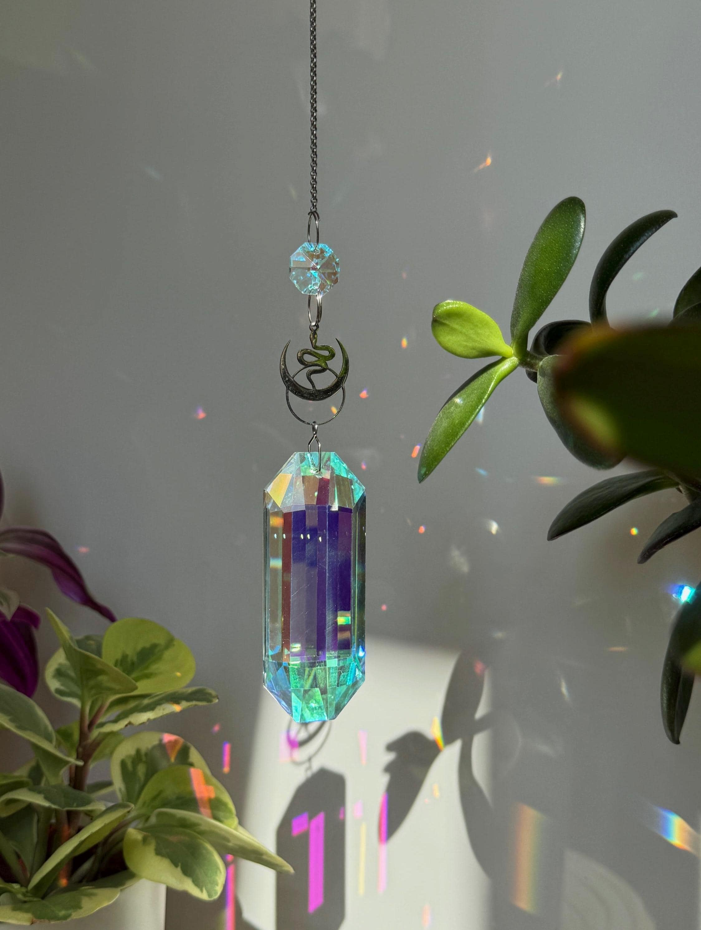 Celestial Snake Crystal Suncatcher, Moon Rainbow Maker Window Prism ...