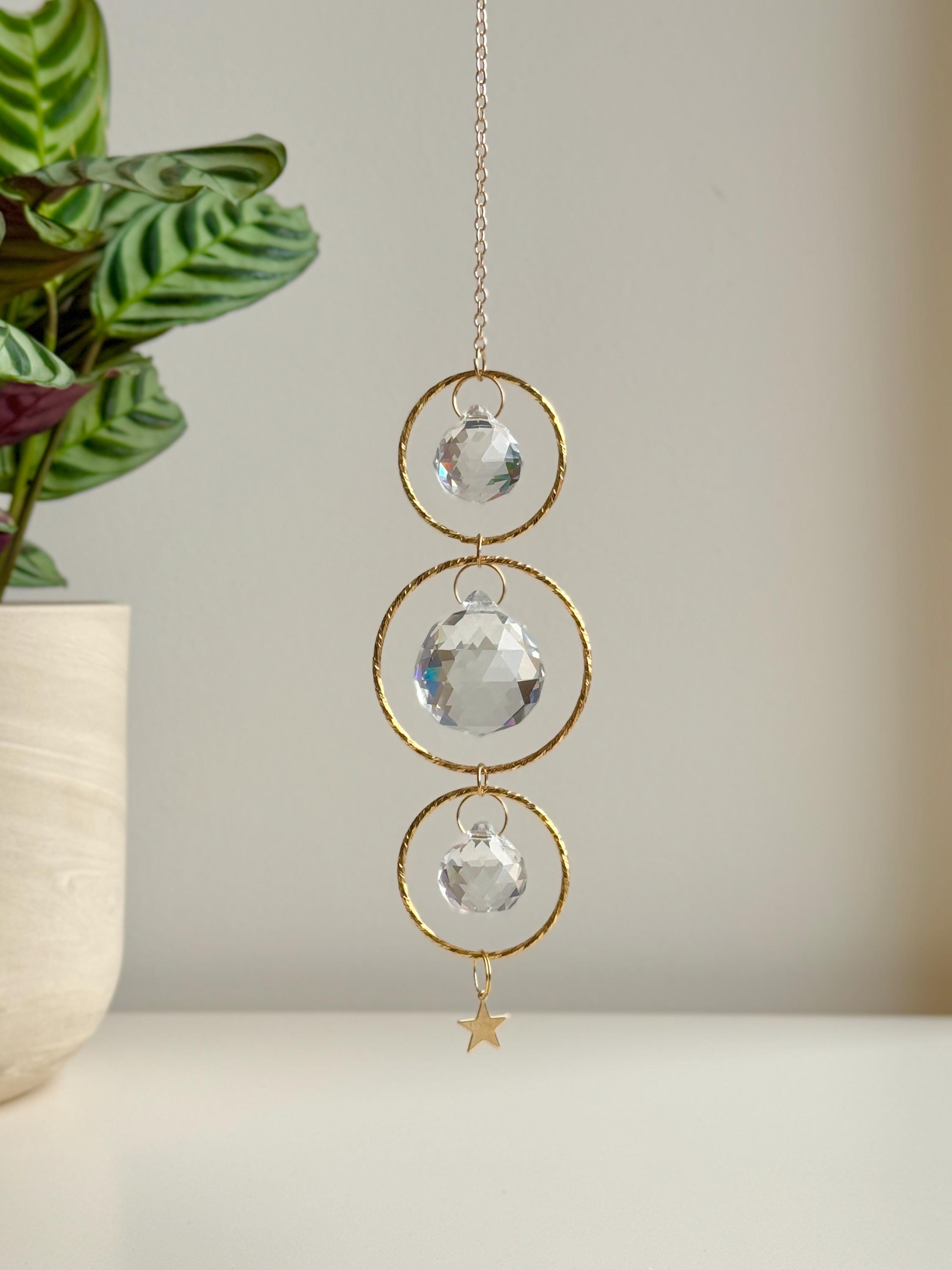 Celestial Triple Crystal Suncatcher Star Charm Rainbow Maker Boho ...