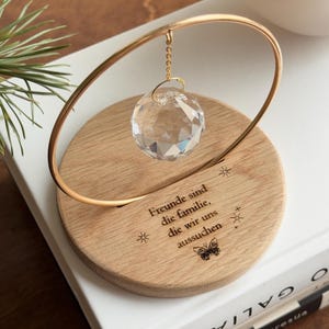 German Quote Tabletop Suncatcher - Personalized Friendship Gift with Crystal Prism & Wood Steel Stand - Rainbow Maker Desk Decor