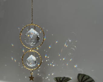 Celestial Star Crystal Suncatcher Double Hoop Rainbow Maker Boho Window Decor Gift