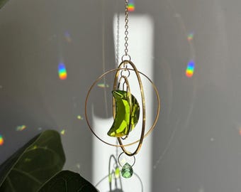 Crystal Moon Suncatcher – Crescent Prism Window Decor Creating Natural Rainbows, Celestial Gift for Peaceful Spaces
