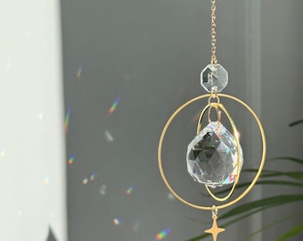Gold Star Crystal Suncatcher Celestial Rainbow Maker Boho Window Prism Gift for Her
