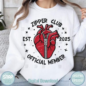 SVG de membre officiel du Zipper Club| Design de T-shirt Pour Survivant De Chirurgie Cardiaque | PNG Svg coeur fermeture éclair | Graphique de sensibilisation|Chirurgie à coeur ouvert Svg Png