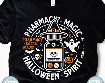 Pharmacy Magic Halloween Spirit SVG,Witchy Apothecary Clipart,Pharmacist Halloween Shirt Png,Spooky Prescription Bottle SVG, Halloween Svg