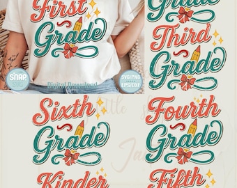 Pacote SVG de volta às aulas: designs de camisetas para alunos do jardim de infância ao 6º ano (download digital)