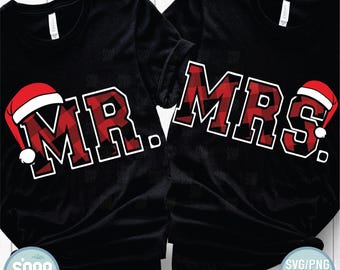 Buffalo Plaid Mr and Mrs Christmas SVG: Couple Holiday Design (Digital Download)