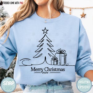 Merry Christmas SVG | Holiday Tree and Gifts Outline Hand Drawn Svg | Christmas Clipart for Cricut & Silhouette | Cute Christmas Card design