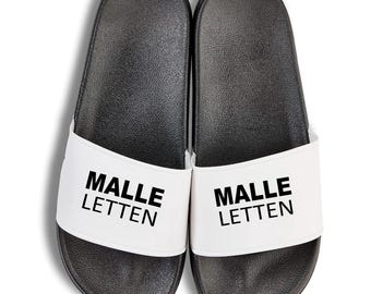Statement Malle Letten – Unisex pool slides, flip-flops, slippers, beach sandals with a fun print for sun lovers