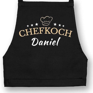 Personalisierte Herren Schürze mit Chefkoch Aufdruck und Wunschname - Perfekt zum Kochen und Grillen - tolles Geschenk für Hobbyköche!
