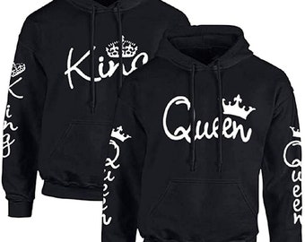 KING & QUEEN Ensemble de pulls à capuche imprimés pour couples et couples | avec logo tendance imprimé | Parfait comme cadeau