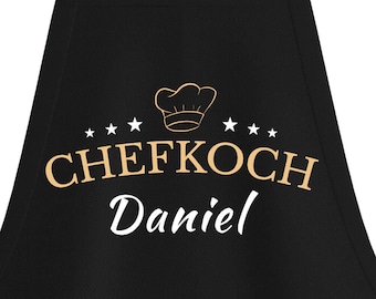 Personalized unisex apron with chef print and desired name - Perfect for cooking, grilling and BBQ - Great gift for hobby chefs!