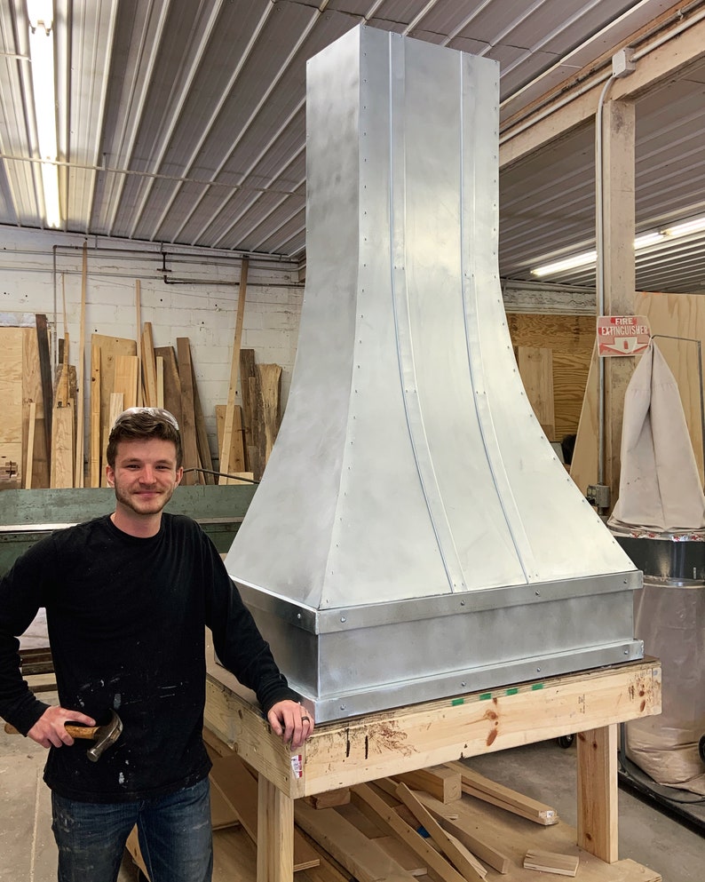 Custom Artisan Zinc Range Hoods - Double Sweep - Casing and Strap ...