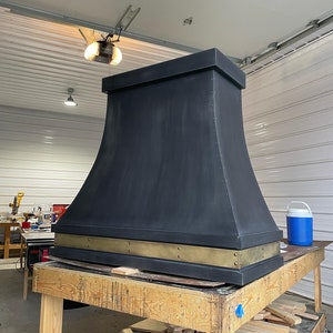 Custom Artisan Zinc Range Hoods - Double Sweep - Casing and strap details
