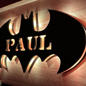 Bat night light name sign, multi color LED with remote and Bluetooth