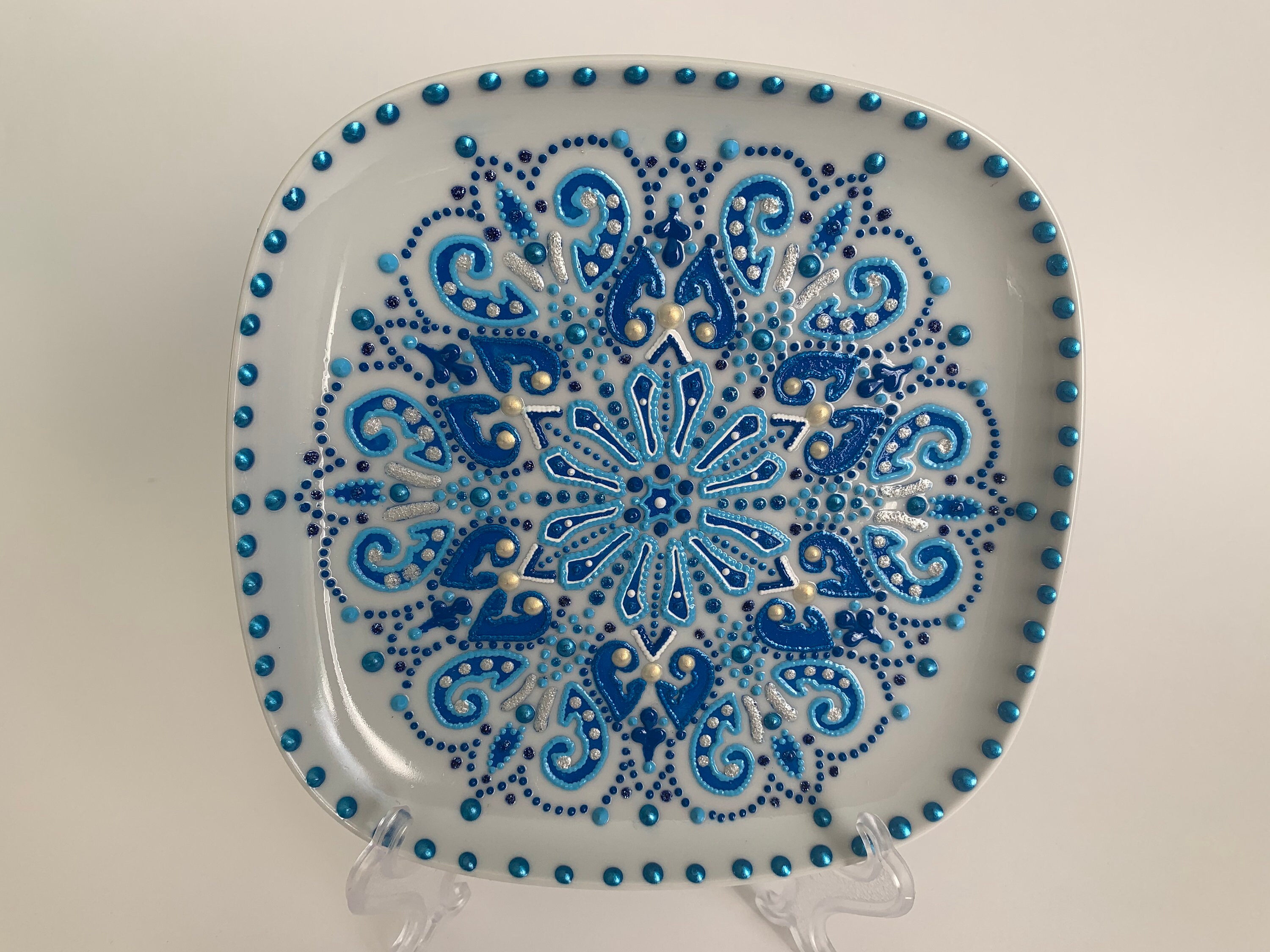 White decorative square plate with a pattern of lace Etsy