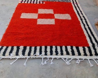 Designer Wool Rug, Dark red Tassel Edge, Natural Shag, Reading Nook Rug