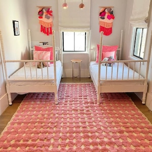Moroccan Rug Pink Wool Square: Ethically made rug Thick Carpet