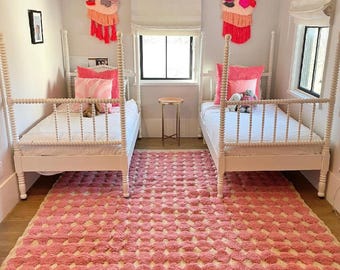 Moroccan Rug Pink Wool Square: Ethically made rug Thick Carpet