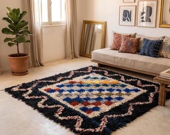Vintage Handwoven Beni Ourain Rug: Moroccan Boho Decor (4.2 ft x 3.8 ft)