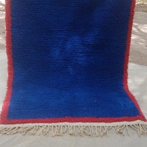 Handmade Moroccan Wool Rug: Blue & Red Hand-Knotted Carpet