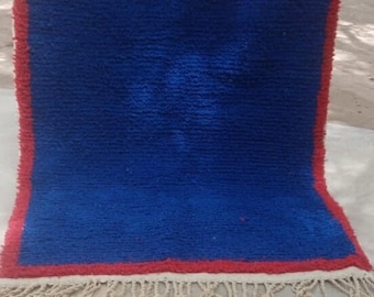Handmade Moroccan Wool Rug: Blue & Red Hand-Knotted Carpet