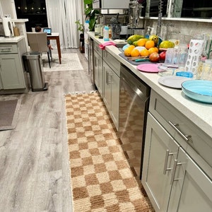 Corredor beige y crema a cuadros de alta calidad -Lana perfecta-Impresionante tablero de ajedrez de alfombra - regalo bereber hecho a mano - alfombras y alfombras de decoración del hogar