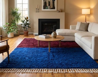 Designer Wool Rug, Dark red Tassel Edge, Natural Shag, Reading Nook Rug