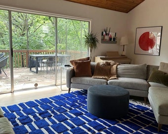 Blue & White Moroccan Rug: Hand-Knotted Wool Carpet