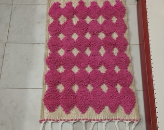 Handknotted Wool Moroccan Rug: Pink Checkered Berber Carpet