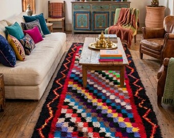 Moroccan Rug Wool Multicolor: Hand-Knotted Berber Design 105x295cm