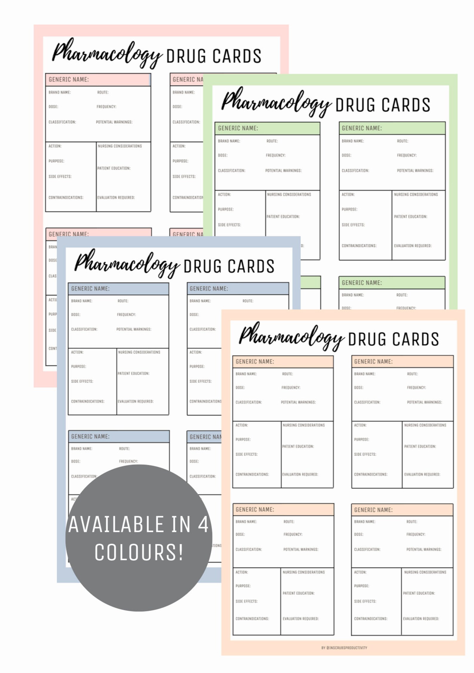 Pharmacology Drug Flashcards A4 digital printable PDF | Etsy
