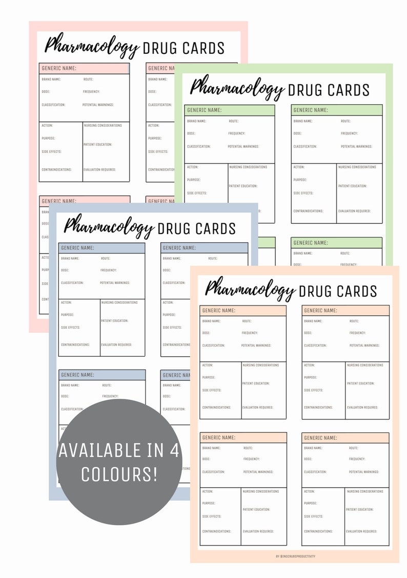 Pharmacology Drug Flashcards A4 Digital Printable PDF Etsy