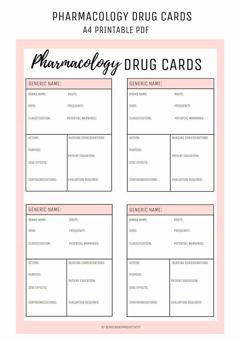 Free Printable Pharmacology Drug Cards Pdf